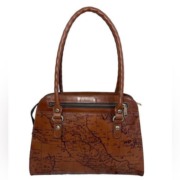 Patricia Nash Signature Map Calvi Square Leather Satchel Shoulder Bag Saddlebag - Picture 2 of 15